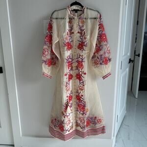 Karen Millen Petite Floral Embroidery Organdie Woven Midi Dress size 2